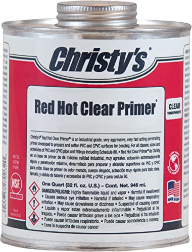 Christy's Red Hot Clear PVC/CPVC Primer - Industrial Grade, 1 Quart (32 fl oz)
