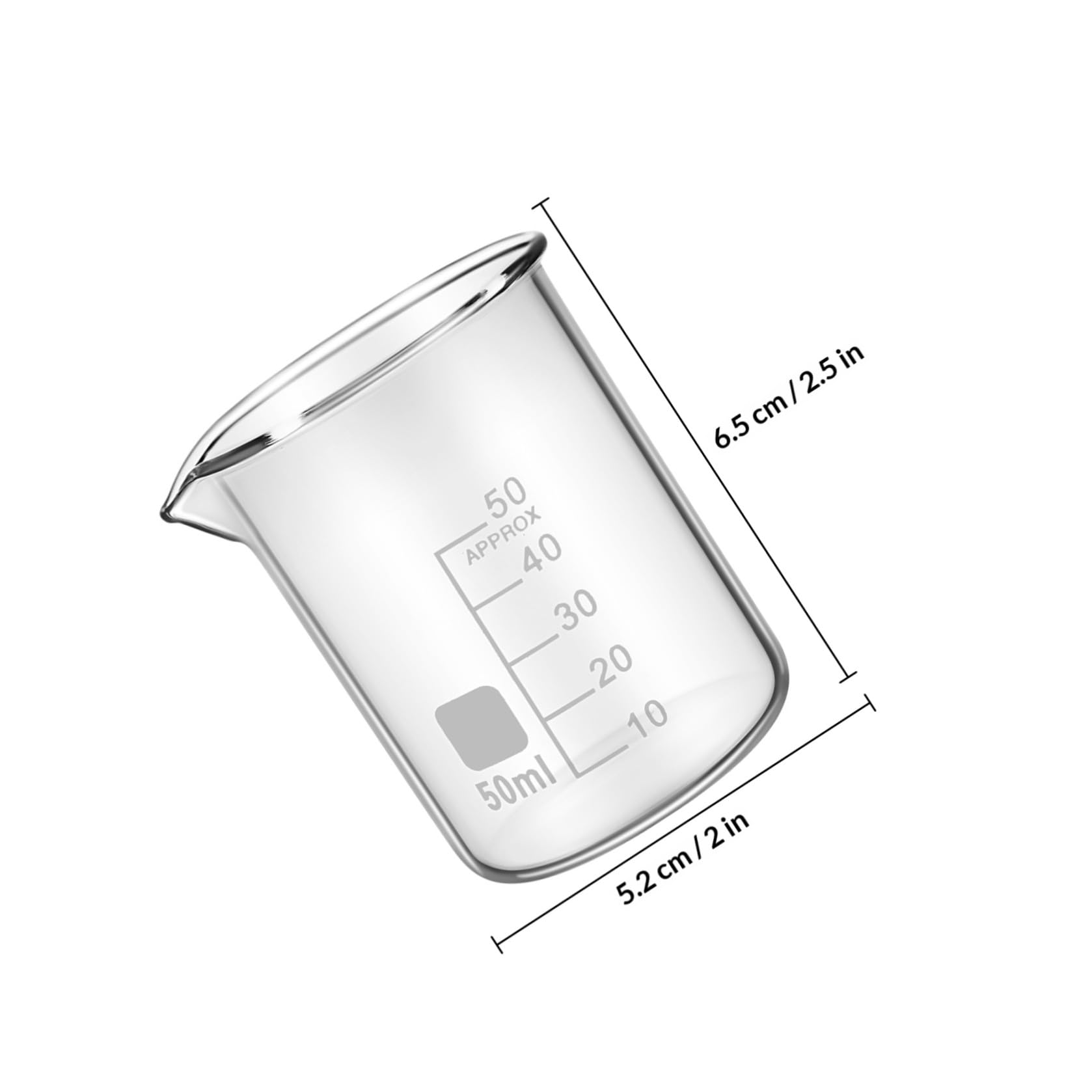 PRETYZOOM 20 Pezzi Becher in Vetro da 50ml Scala Graduata per Misurazioni Precise, Design Semplice ed Elegante, per Forniture di Laboratorio Chimico