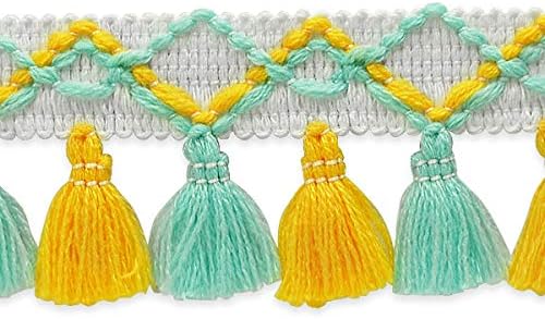 Trims by the Yard Stitched Geo Diamond Tassel Yellow/Blue | (10 Yard Cut) Trim