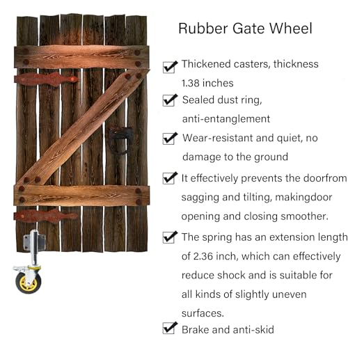 4 inch Spring Caoutchouc Porte chargée Roue,Heavy Duty Porte pivotante Roues Roues avec plaque nominative universelle, Roues de porte pour roulettes de porte de clôture en bois,Porte en bois Roue
