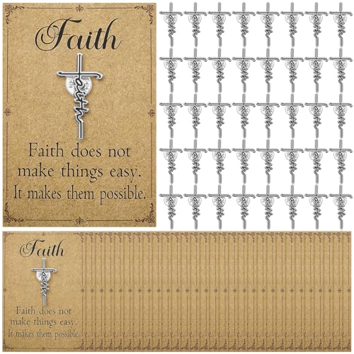 50 Pcs Faith Cross Hard Enamel Pin Gifts Christian Badge Brooch with Cards Religious Lapel Pin Inspiration Enamel Lapel Metal Badge Brooch Appreciation Religious Gifts for Backpacks Jackets