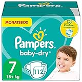 Sicherheitsbündchen Pampers Größe 7 Baby Dry Windeln, 112 Stück, MONATSBOX, Für Atmungsaktive Trockenheit (15+kg)