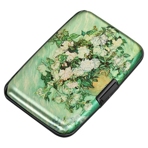 Image of ELFISH Mini RFID Aluminum Wallet Credit Cards Holder Business Card Case Metal ID Case for Men Women, Vase Rose, 4.33 x 2.95 x 0.75 inches, Modern