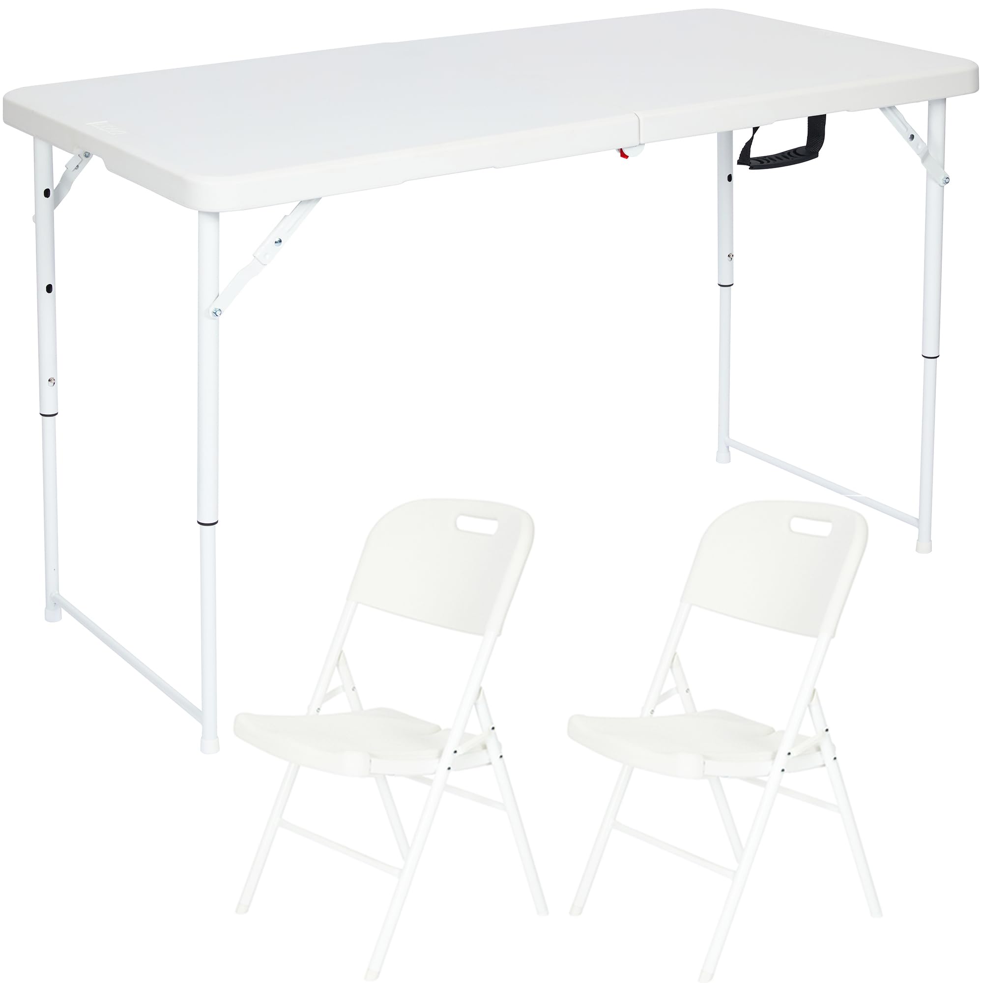 Nyxi 3-Piece Folding Set – 4ft White Folding Table with Adjustable Height & 2 Premium Folding Chairs – Waterproof, Heavy-Duty, Portable – Ideal for Garden, Camping, BBQs, Events & Indoor Use