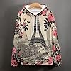 pmoyh Vintage Tower Pink Roses Pullover Long Sleeve Hoodie Hooded Top Casual Sweatshirt for Men and Women S #4