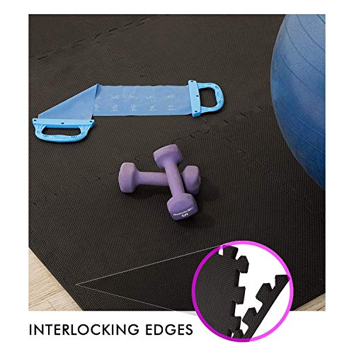 Image of EASY HOME Gym Mats for Floor for Home and Living Room, Interlocking Rubber Floor Gym Mat for Workout At Home, Eva Foam Workout Mat- 60X60Cm - 11Mm Thick, Black (Pack of 16-64 Square Foot)