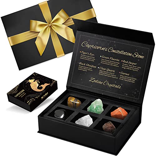 Image of Capricorn Birthday Gifts for Women - Crystals Birthstones Box Set With Wrap, Ribbon Bow, Greeting Card - Zodiac Astrology Gifts for Her, Mother, Sister, Friends