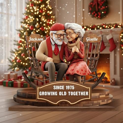 DILYPOD Personalized Growing Old Together Standing Wooden Plaque, Custom Christmas Wooden Signage Gift For Couples, Heartfelt Gifts For Him or Her, Christmas Gifts For Parents, Grandparents 04