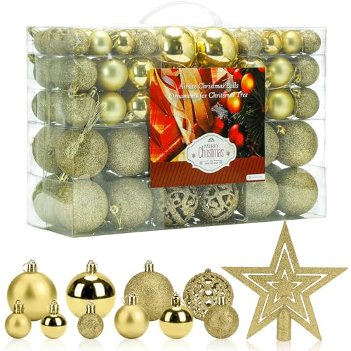 Aitsite 101 Stück Christbaumkugeln Gold Weihnachtskugeln 6CM/4 cm/2...