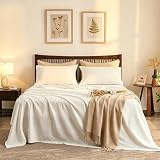 Simple&Opulence Belgian Linen Sheet Set Solid Color - 4 Pieces (1 Flat Sheet, 1 Fitted Sheet & 2 Pillowcases) Natural Flax Cotton Blend Soft Breathable Farmhouse Bedding - Queen Size, White