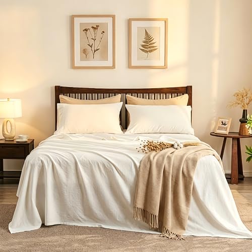 Simple&Opulence Belgian Linen Sheet Set Solid Color - 4 Pieces (1 Flat Sheet, 1 Fitted Sheet...