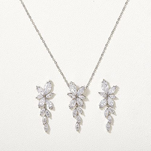 Sweetv Marquise Wedding Jewelry Set For Bride Bridesmaids, Silver Bridal Jewelry Set For Wedding, Cubic Zirconia Crystal Necklace Earrings Set For Women #TOP4
