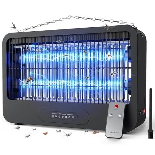 Lampe Anti Moustique 3500V, Tue Mouche Électrique UV 20W, Lampe Anti Mouche avec Chaîne Métallique et Télécommande, pour Intérieur et Extérieur,...
