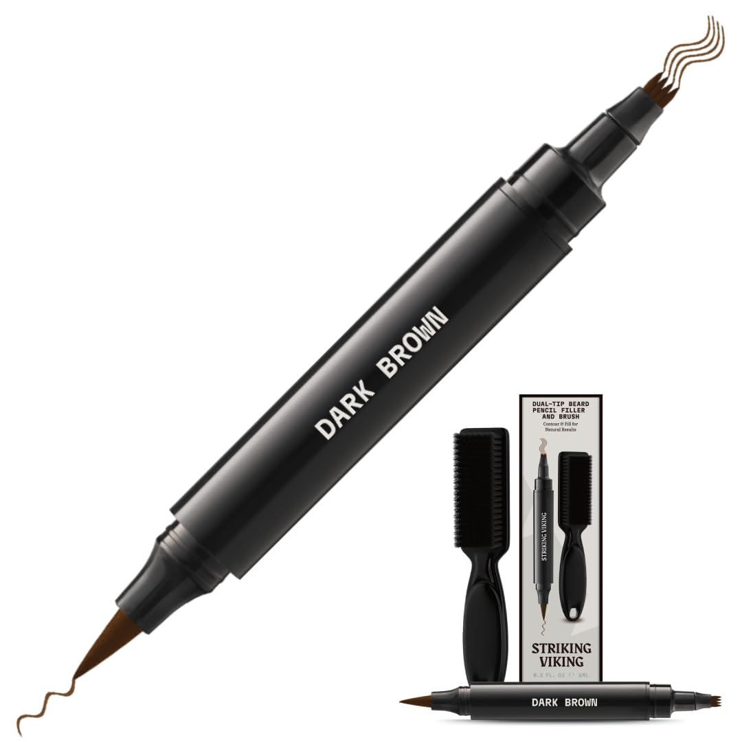 Striking Viking Beard Pencil Filler, marrone scuro – Set di matite da barba impermeabile, realistica e durevole con 1 penna stilografica e pennello, migliora i peli del viso