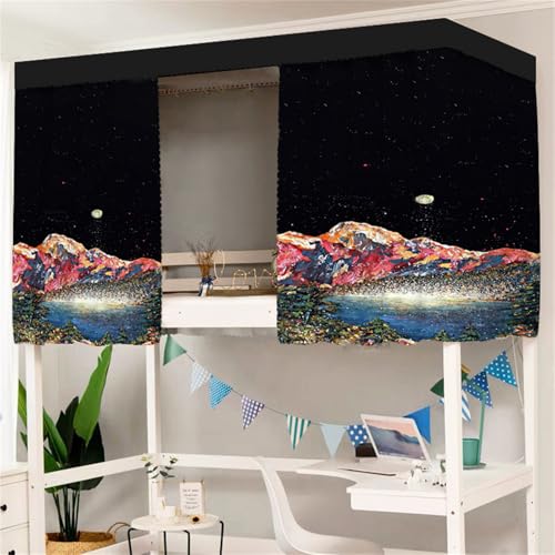 Fansu Cortina de Cama Litera, Estampado de Montaña Mosquiteras Protección de Privacidad Cortina Opaca para Cama para Dormitorio de Estudiantes, Tipi Infantil para Litera (Espacio,1.2x2m)