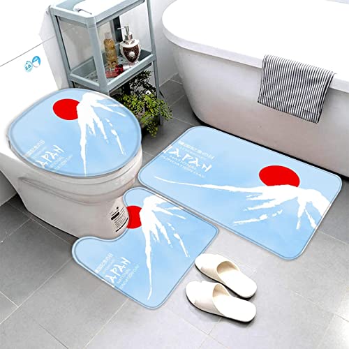 Badematte Japan Mount Fuji Badematten Set rutschfest Waschbar Badgarnitur 3teilig - WC Deckelbezug U-förmigen Contour…