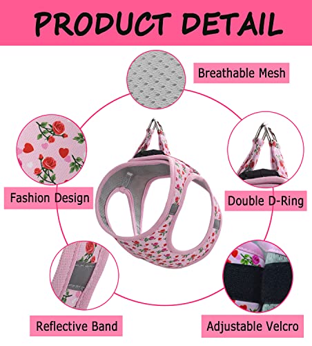 Moonpet Step In Valentine's Day Dog Harness Leash Set- All Weather Reflective No-Pull Floral Pattern Padded Mesh Vest Harness For Cats Puppy Extra-Small Small Medium Large Dogs - Heart Rose - S #TOP1