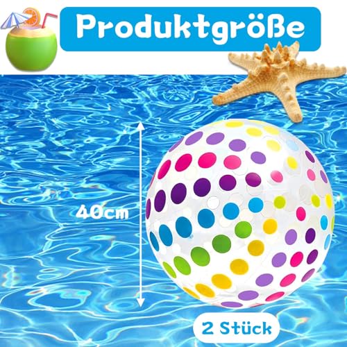 2 Stück Wasserball Aufblasbar, 40cm Wasserball Kinder, Bunt Gestreifter Wasserbälle, Aufblasbarer Ball Strandball Klein Schwimmbad Pool Strand Spielzeug Ball