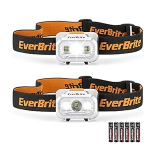 EverBrite LED Headlamp, 4 Lighting Modes, Pivoting Head with Adjustable Headband, IPX4 Water Resistant Perfect for Running, Camping and Hiking, 3 AAA Battery Powered(2 Pack)
