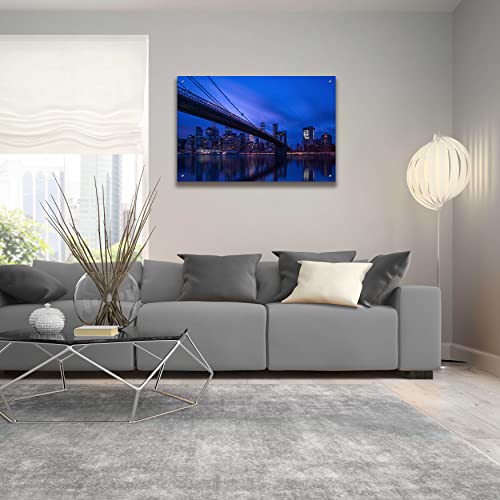 Epic Art 'Past The Brooklyn Bridge' By Edin Chavez, Acrylic Glass Wall Art, 36"X24" #TOP4