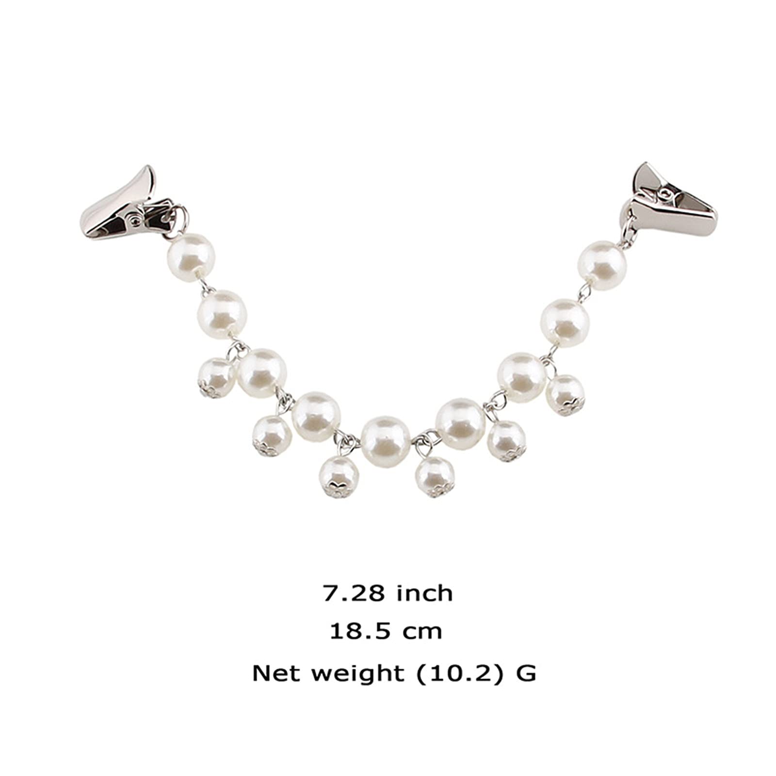 COLORFUL BLING Pearl Crystal Sparkling Teardrop Chain Dresses Shawl Clip Retro Sweater Collar Clips Retro Cardigan Clip Shawl Clips Glove Clips Clasp Dress Shirt Brooch Clip for Men and Women-4