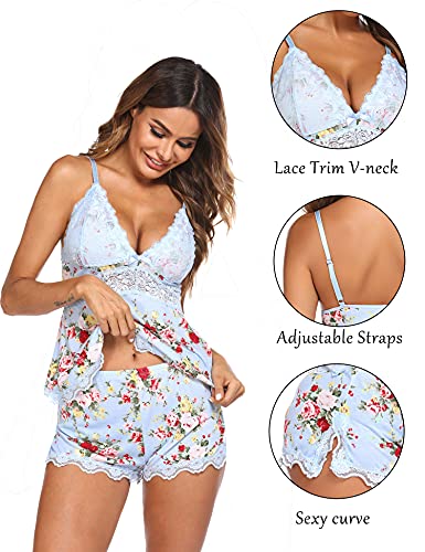 Wearlla Women's Shorts Pajama Set Sleeveless Sleepwear Nightwear Pjs Pajama Set Floral Print 1 S #TOP1