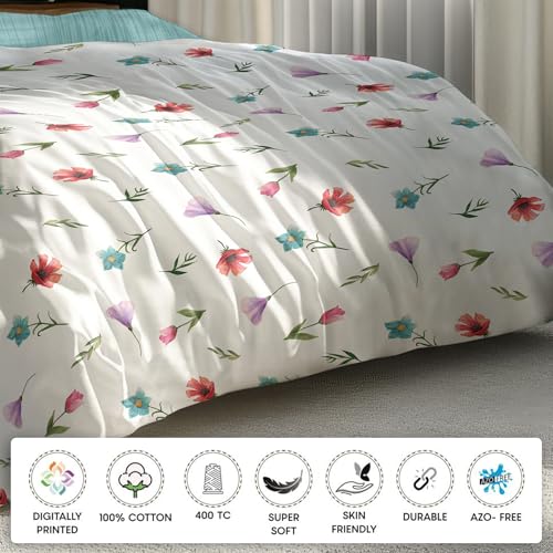 Image of LANE LINEN 400TC Morrison Bloom Super King Size Bedsheet with 4 Pillow Cases | 100% Cotton Digital Print Bedding Set (2.74 M x 2.74 M) | Modern Floral Pattern for Luxurious Comfort (White Floral)