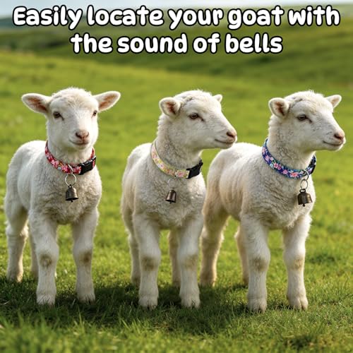 Image of 5 Pack Goat Collars with Bells, Adjustable Nylon Collar Set pet and Horse Sheep Grazing Copper Bells Pet Anti-Lost Loud Bronze Bell for Small Farm Animal Sheep Goat Cow Accessories(Floral)