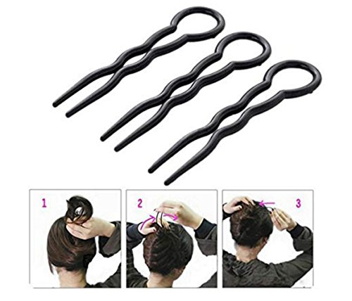 6PCS Plastic U Shaped Hair Pins Bobby Pin Wavy Crink U Shaped Chignon Hair Pin Updo Bun Pins Stick French Sleek Hair Braid Twist Styling Clip Pin Hair Accessories for Lady Women Girl (Black)