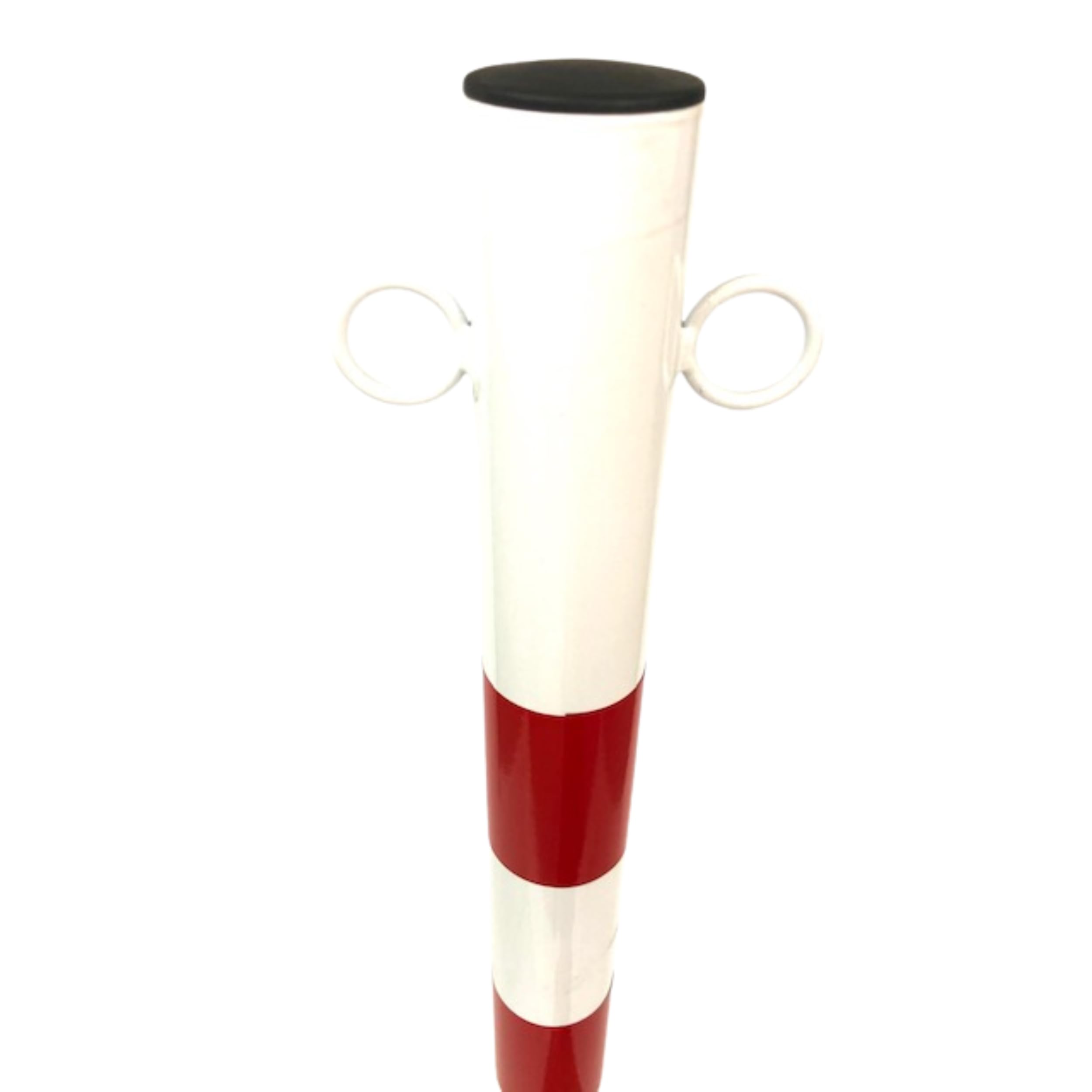 ANDRYS Paletto di Delimitazione Bianco e Rosso con Anelli 4,8x4,8x120cm | Paletto Segnaletico Pedonale in Ferro da Cementare, Dissuasore Parcheggio, Barriera Resistente, Adesivi Rossi Catarifrangenti