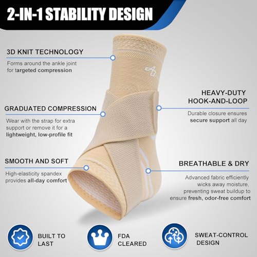 Image of ABIRAM Ankle Brace for Men & Women - Adjustable Compression Sleeve with Wrap for Sprained Ankle, Plantar Fasciitis, Achilles Tendonitis - Breathable Support for Running, Volleyball, Basketball - L