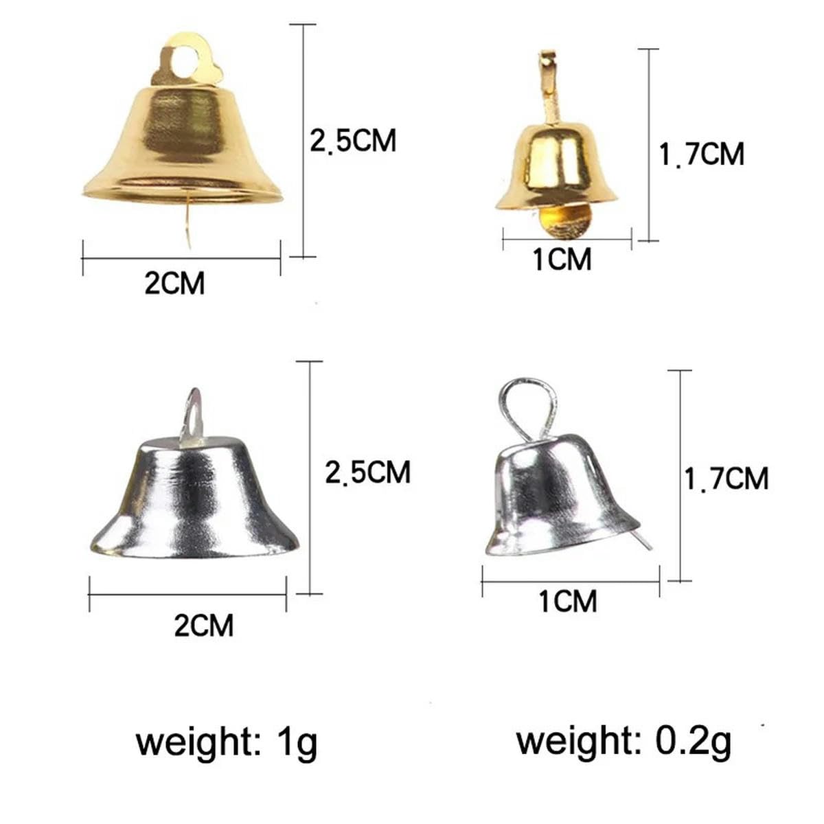 Campanelli di Natale piccoli 1 cm 2 cm Piccoli campanelli di metallo Jingles Ornamenti per l'albero di Natale Campanelli d'oro e d'argento per l'artigianato - 20 mm Argento - 100 pezzi