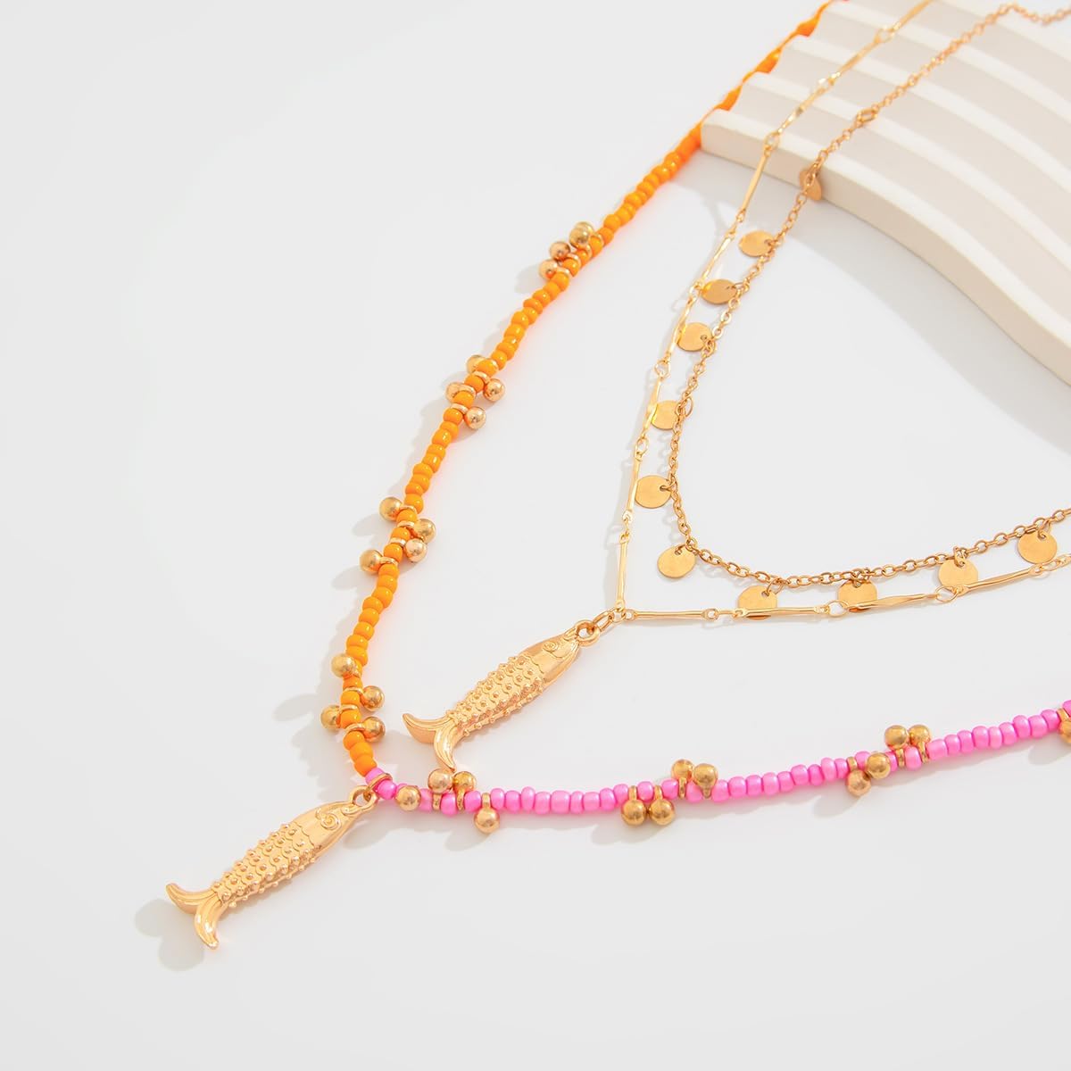 Fish Necklace for Women Handmade Beaded Y Pendant Necklace Colorful Summer Beach Boho Layering Choker Necklaces - Image 4
