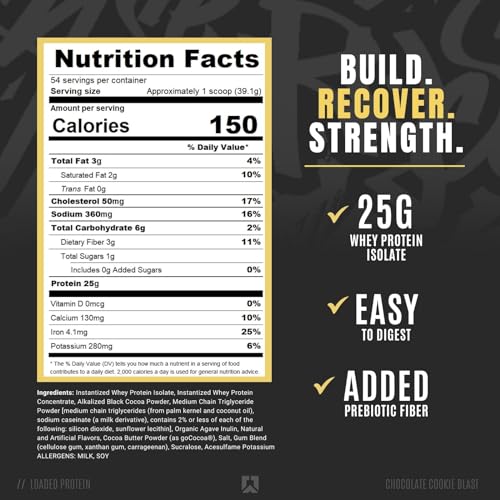 Image of RYSE Loaded Protein Powder - Chocolate Cookie Blast - 25g Whey Protein Isolate & Concentrate with Prebiotic Fiber & MCTs - Low Carb, Low Sugar, Digestive-Friendly - 54 Servings / 4 lb Tub