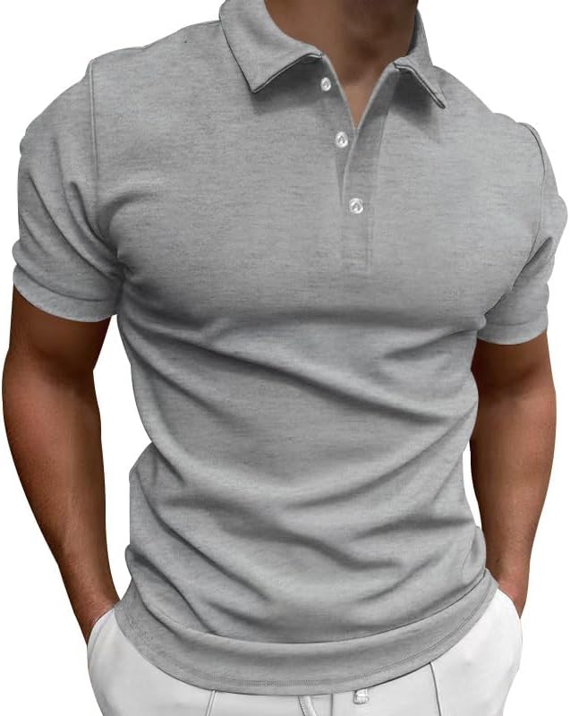 Men's Polo Shirts Summer Short Sleeve Regular Fit Button Solid Casual Lapel Athletic Golf Shirt