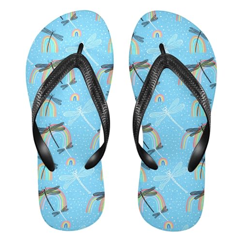 Burbuja Dragonflies Rainbows Flip Flops for Women Men, Soft Thong Sandals Rubber Slippers for Pool Beach Essentials