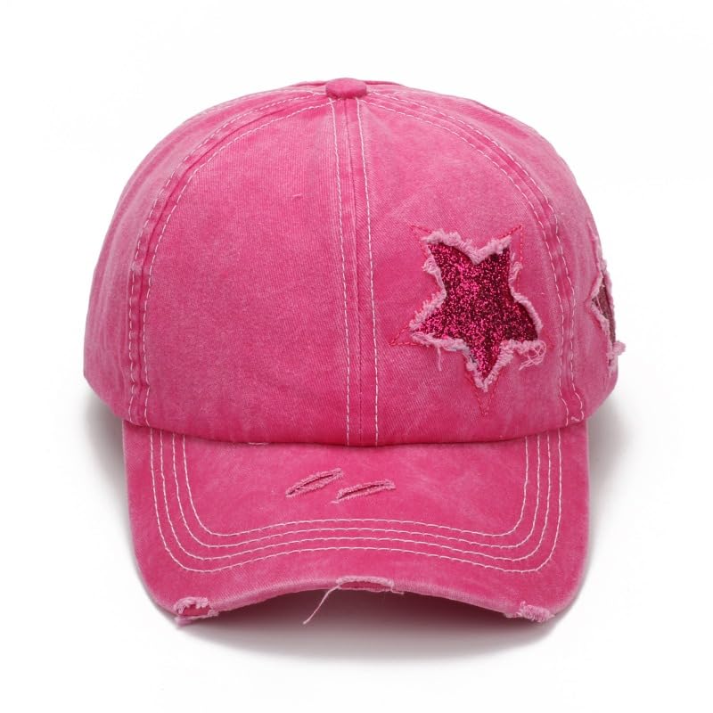 Image of Washed Scratch Frayed Baseball Cap Retro Adjustable with Five-Pointed Stars for Men Women Trucker Cap Unisex