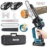 【2025新型】SEESII チェーンソー 充電式 ブラシレス 8インチ&6インチ両用 高枝切りの延長ポールと接続可能なたかえだ 電動 ハンディソー 2個21V 2.0Ah大容量バッテリー搭載 給油可能 工具レスチェーン調整 コードレス 強力 片手 軽量 木工切断 枝切り 薪作り 園芸設備 庭木の剪定 竹を切る C8