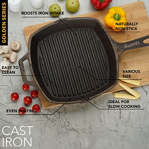Image of Sumeet Super Smooth Gold Series Pre Seasoned Cast Iron Grill Pan for Grill /Fry /Saute /Roast |28cm 3.180kg, Gas & Induction-Friendly.