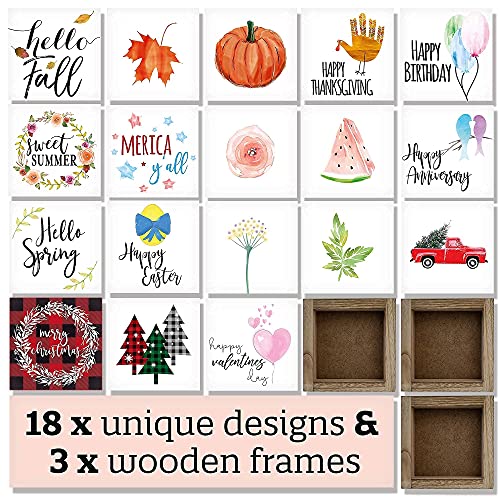 Tiered Tray Signs for Spring and Summer Home Decor - 3 Frames w/Interchangeable Sayings for Seasonal Tiered Stand… - Image 4