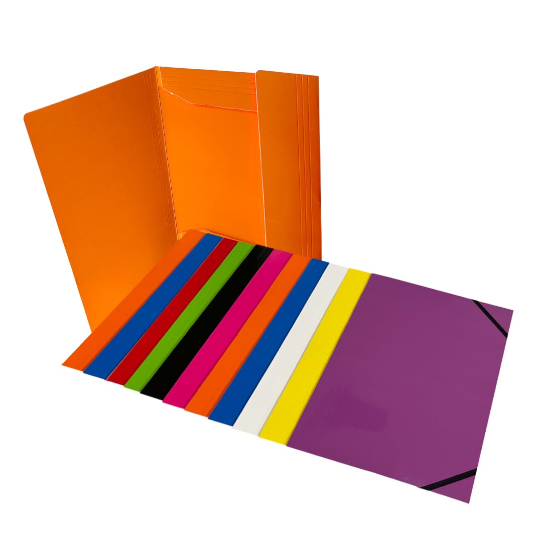 Lot de 12 chemises Janrax A4 en carton plastifié rouge 3 rabats avec fermeture élastique