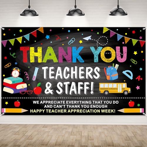 Thank You Teacher Appreciation Week Backdrop Banner Decorations Thank You Teachers and Staff Banner Photo Booth Background Staff Appreciation Decorations for School Classroom Office