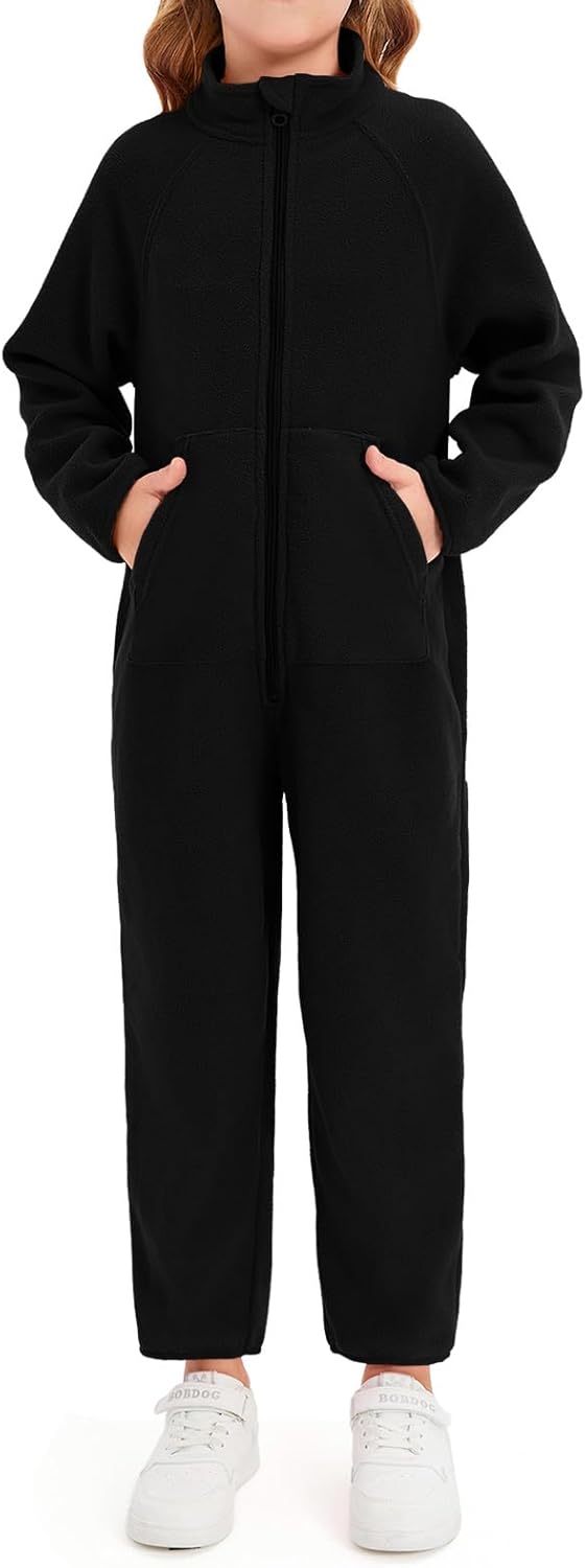 rrhss Girls One Piece Pajamas Long Sleeve Zip-Front Fleece Blanket Sleeper with Pockets 5-14 Years