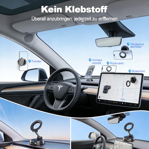 Uprosdik Magnetischer Handyhalter Auto mit Vakuumsauger & 3000 gf Magsafe, 360° drehbar, aus Zinklegierung & Carbon, Fest für Armaturenbrett, Scheibe oder Display, Für iPhone 17/16/15/14/13 Pro Max