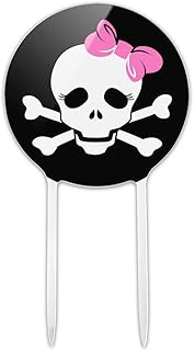 Acrylic Skulls Crossbones Daughter Stick Figure Family Girl Pink Bow Cake Topper Party Decoration for Wedding Anniversary Birthday Graduation