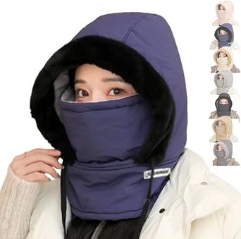 Plush-Lined Thickened Thermal Hat with Face Mask for Men and Women Windproof Fleece Balaclava Winter Ski Cold Warm Scarf