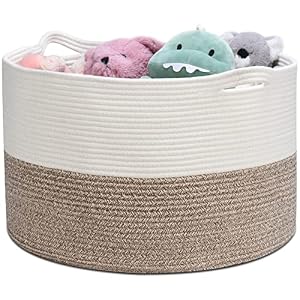 Toplife コットンロープバスケット 収納バスケット 洗濯カゴ 持ち手付き おもちゃ ブランケット収納カゴ 大容量 55*55*35cm（亜麻色）