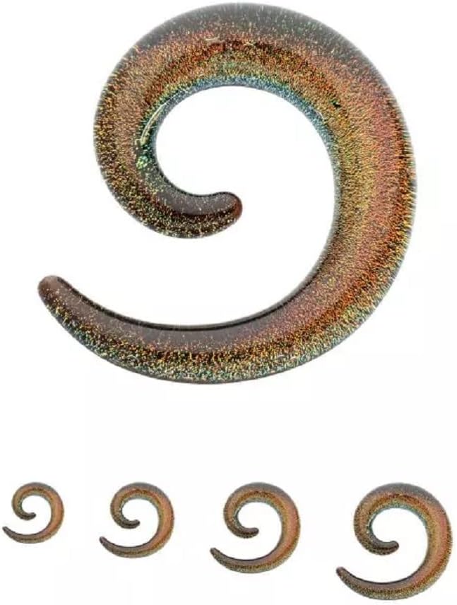 Pierced Owl Green Glass Sparkle Swirl Galaxy Spiral Taper Plugs, Sold as a Pair