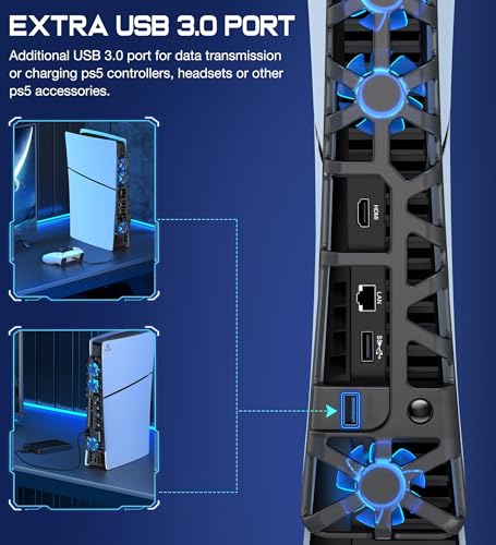 Image of OIVO INDIA PS5 Slim Silent Cooling Fan USB 3.0 Port, 3 Levels Cooler With LED Efficient System for Both PS5 Slim Disc and Digital Editions (PS5 Slim External Cooling Fan)