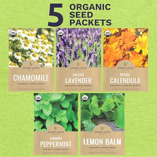 Organic Herbal Tea Seeds Variety Pack - 5 Individual Packs - 2026 Season - Mint, Lavender, Calendula, Chamomile & Lemon Balm. For Indoor & Outdoor Planting (Non-GMO, Certified Organic) - Image 2